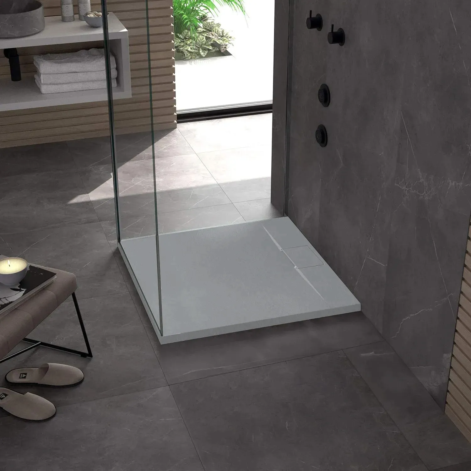 Cădiță duș mărime 90x90 cm culoare gri mat formă pătrată din acril mineral model Bazalt Grey [2]