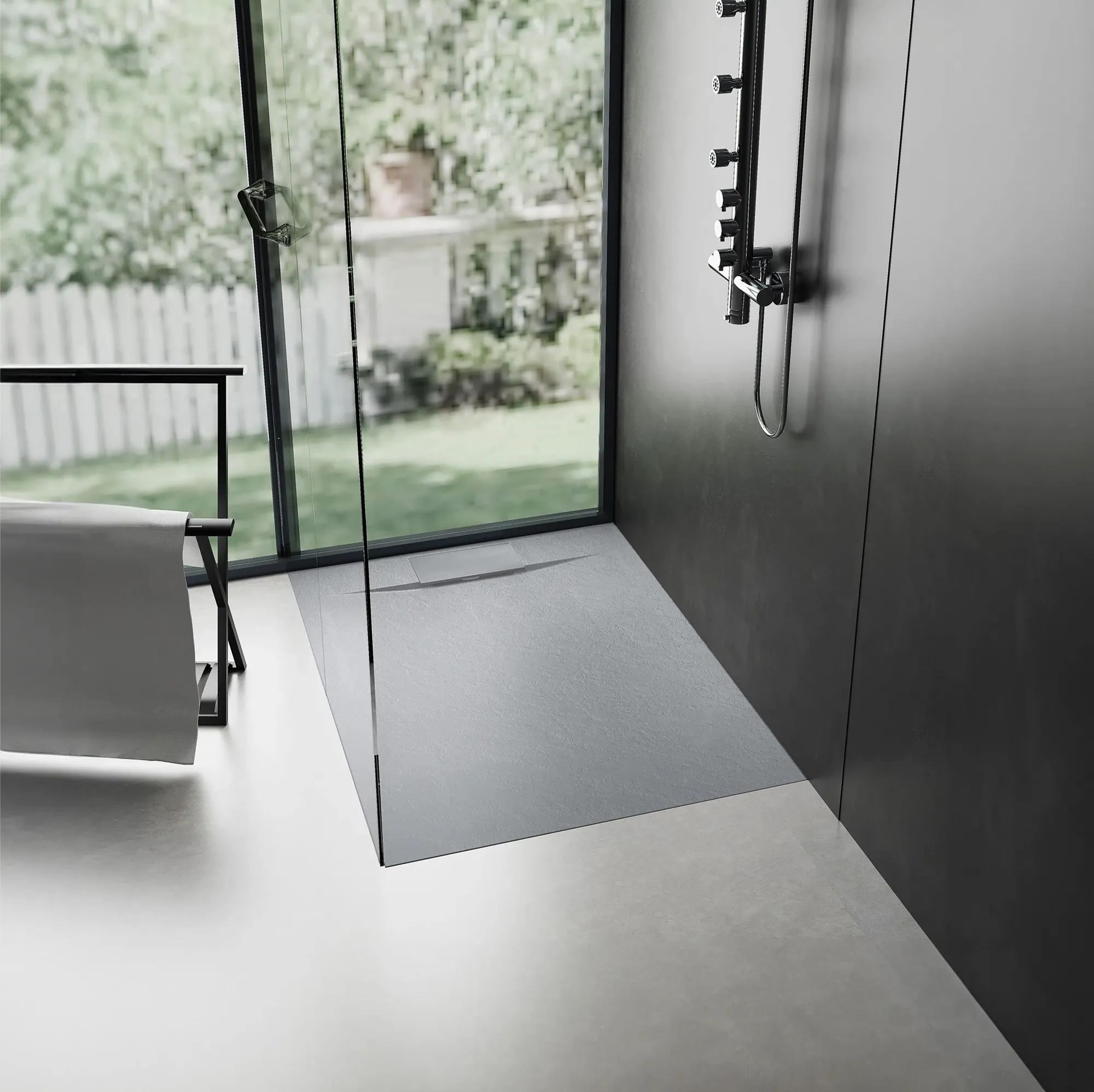 Cădiță duș mărime 90x90 cm culoare gri mat formă pătrată din acril mineral model Bazalt Grey [1]