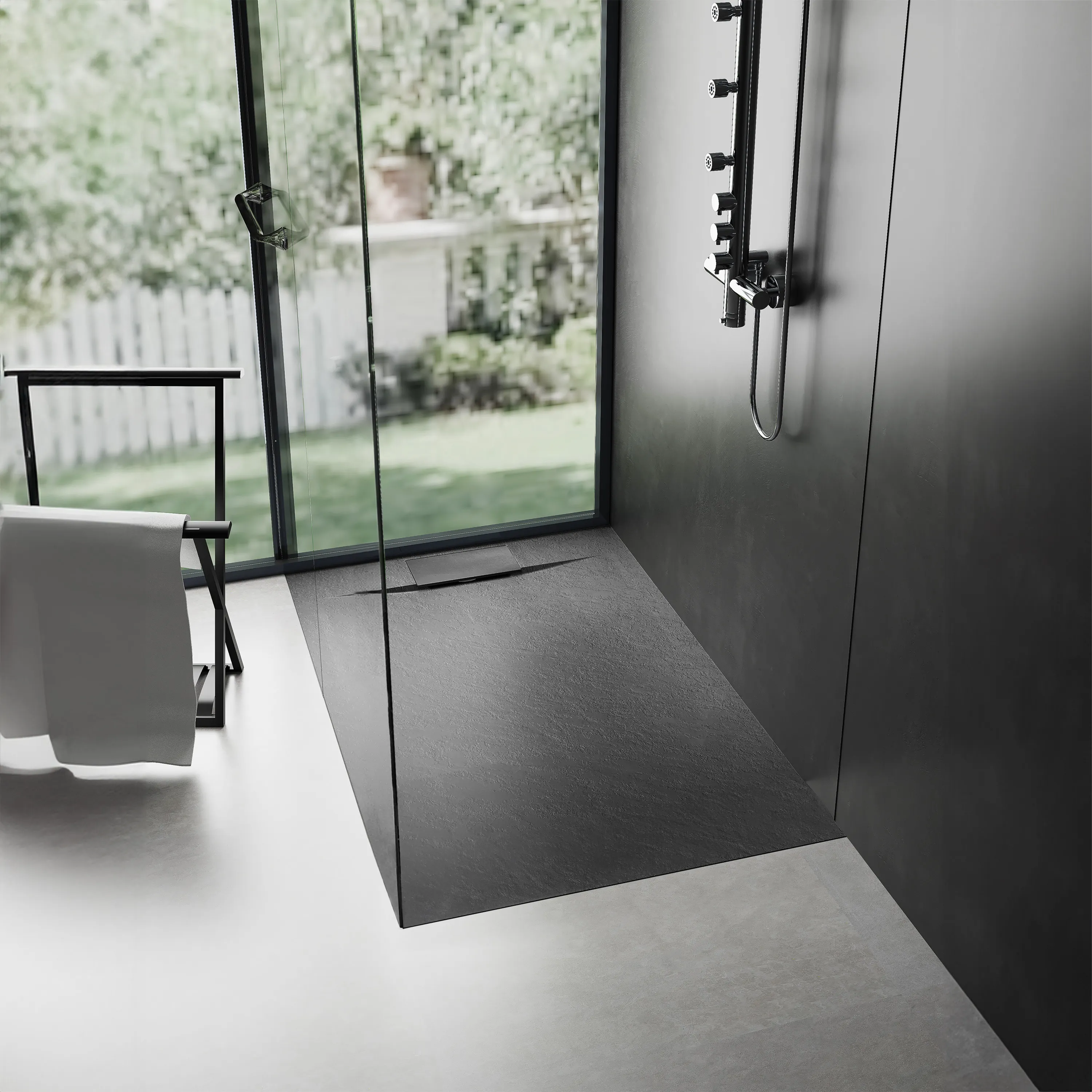 Cădiță duș mărime 80x100 culoare negru mat formă dreptunghiulară din acril mineral model Bazalt Black [2]