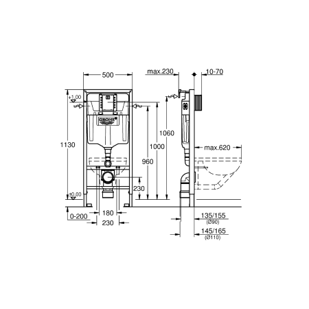 Cadru cu rezervor încastrat pentru wc + clapetă de acționare inclusă culoare crom model oval - Grohe [3]
