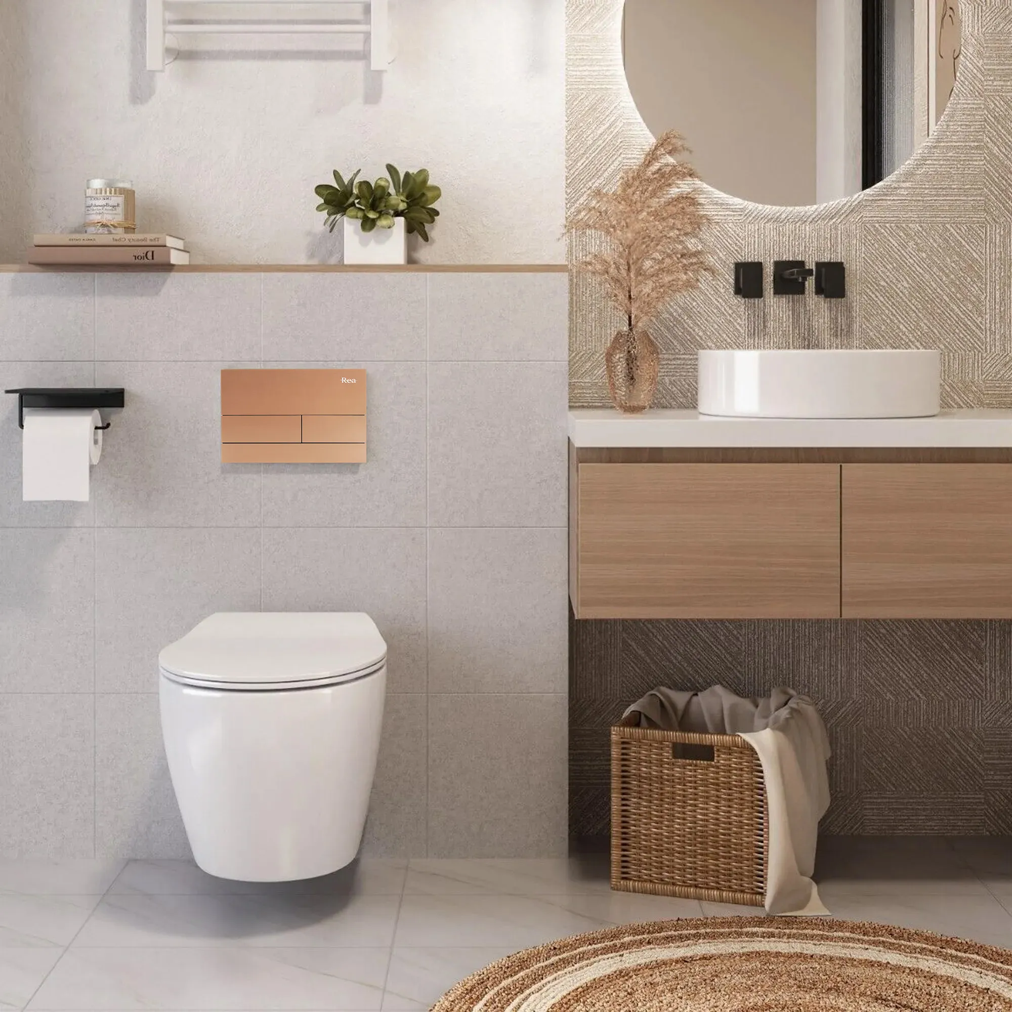 Cadru cu rezervor încastrat pentru wc + clapetă de acționare inclusă culoare cupru periat model pătrat K011A-Q Copper/Rose Brushed [1]