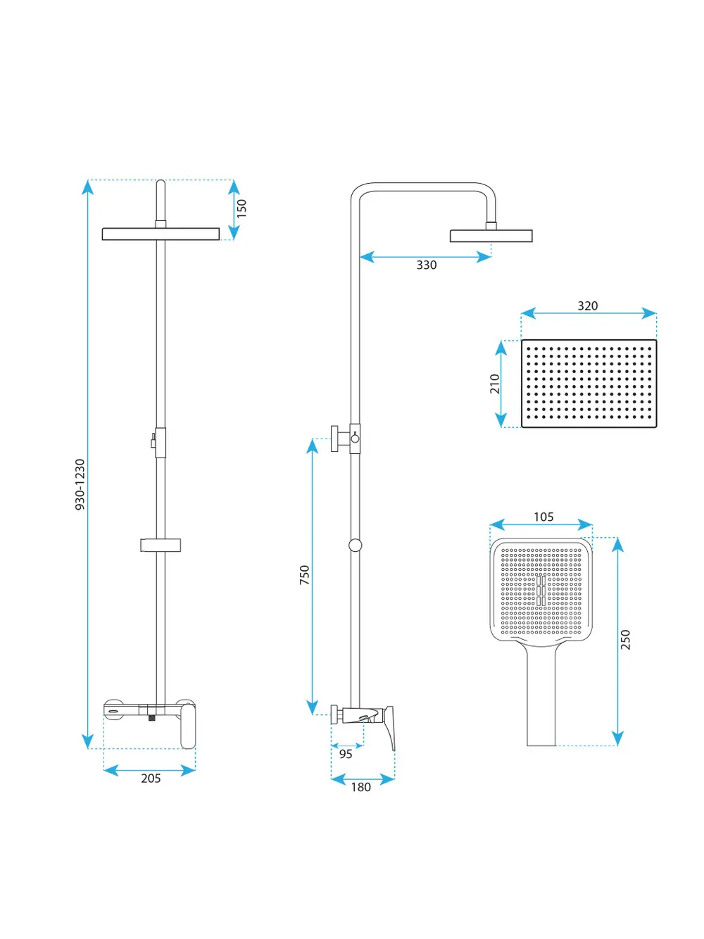 Coloana de duș cu finisaj auriu periat înălțime 123 cm model Joe Brush Gold [5]