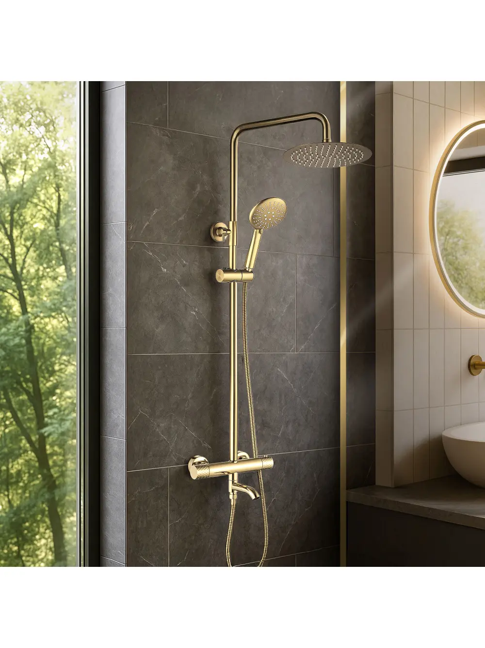 Coloana de duș cu termostat finisaj auriu lucios model Lungo Diamond Gold [1]