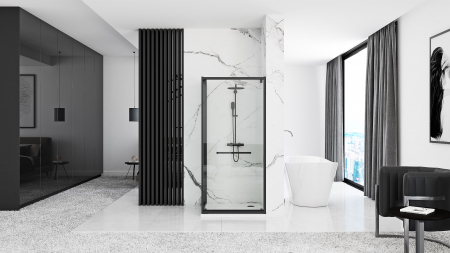 Cabină de duș culisantă de colț mărime 90x90 cm culoare negru mat sticlă securizată de 6 mm model Space In Black Matt [1]
