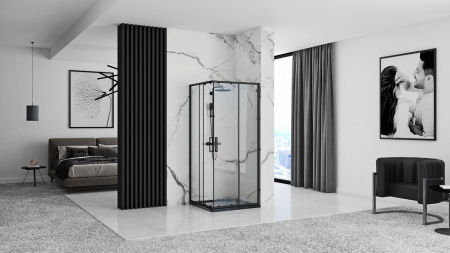 Cabină de duș culisantă de colț mărime 80x80 cm finisaj negru mat sticlă securizată de 4 mm model Punto Black [4]