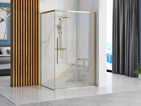 Cabină de duș culisantă de colț mărime 120x90 cm culoare auriu lucios sticlă securizată de 6 mm model Solar Gold [3]