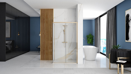 Cabină de duș culisantă de colț mărime 120x90 cm culoare auriu lucios sticlă securizată de 6 mm model Solar Gold [2]