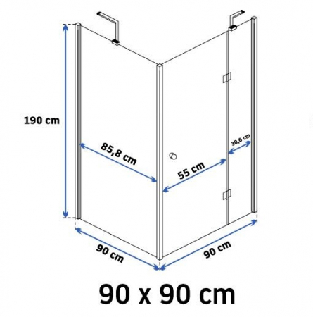 Cabină duș batantă de colț mărime 90x90 cm culoare crom lucios sticlă securizată de 6 mm model Madox Chrome [4]