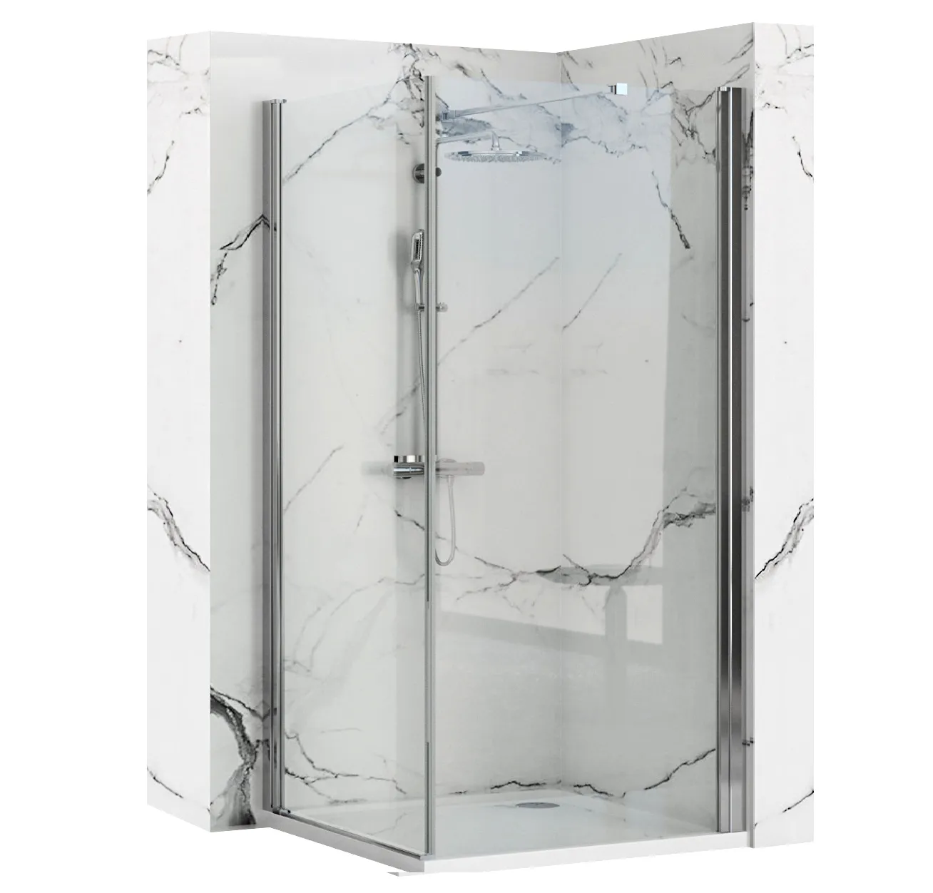 Cabine de duș - Cabină de duș batantă de colț mărime 80x80 cm culoare crom lucios sticlă securizată de 6 mm model Maxim Chrome Left