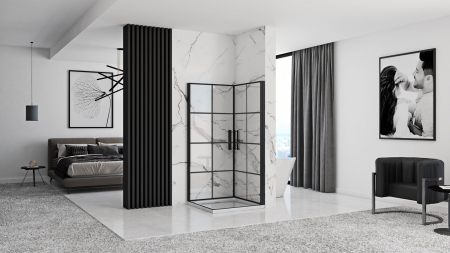 Cabină de duș batantă de colț mărime 80x100 finisaj negru mat sticlă securizată de 6 mm model Rubik [5]