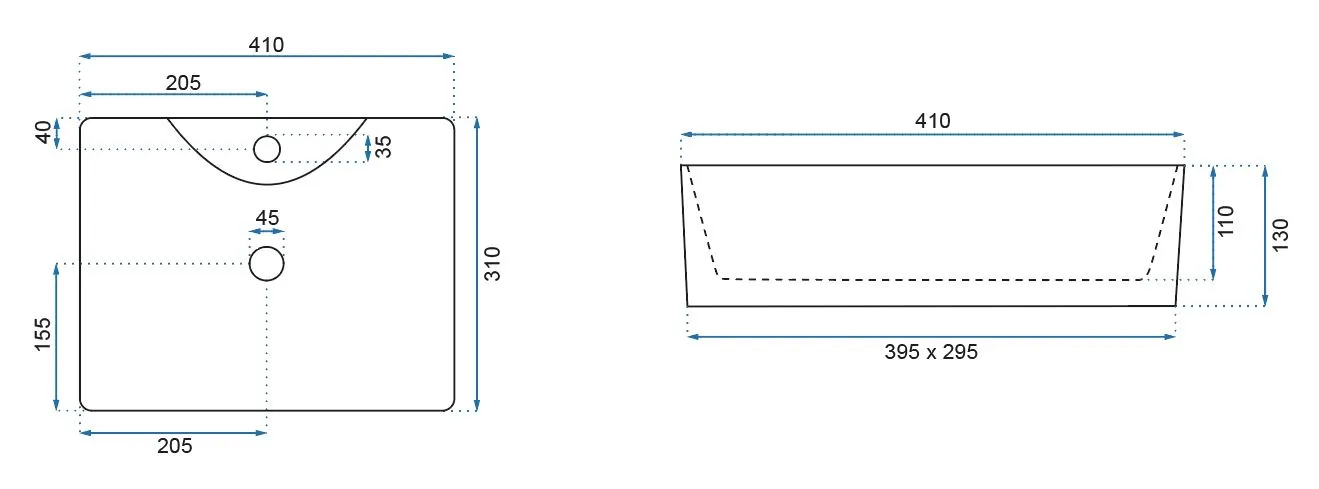 Lavoar baie pe blat formă dreptunghiulară lungime 41 cm culoare alb model Kelly Mini White [6]