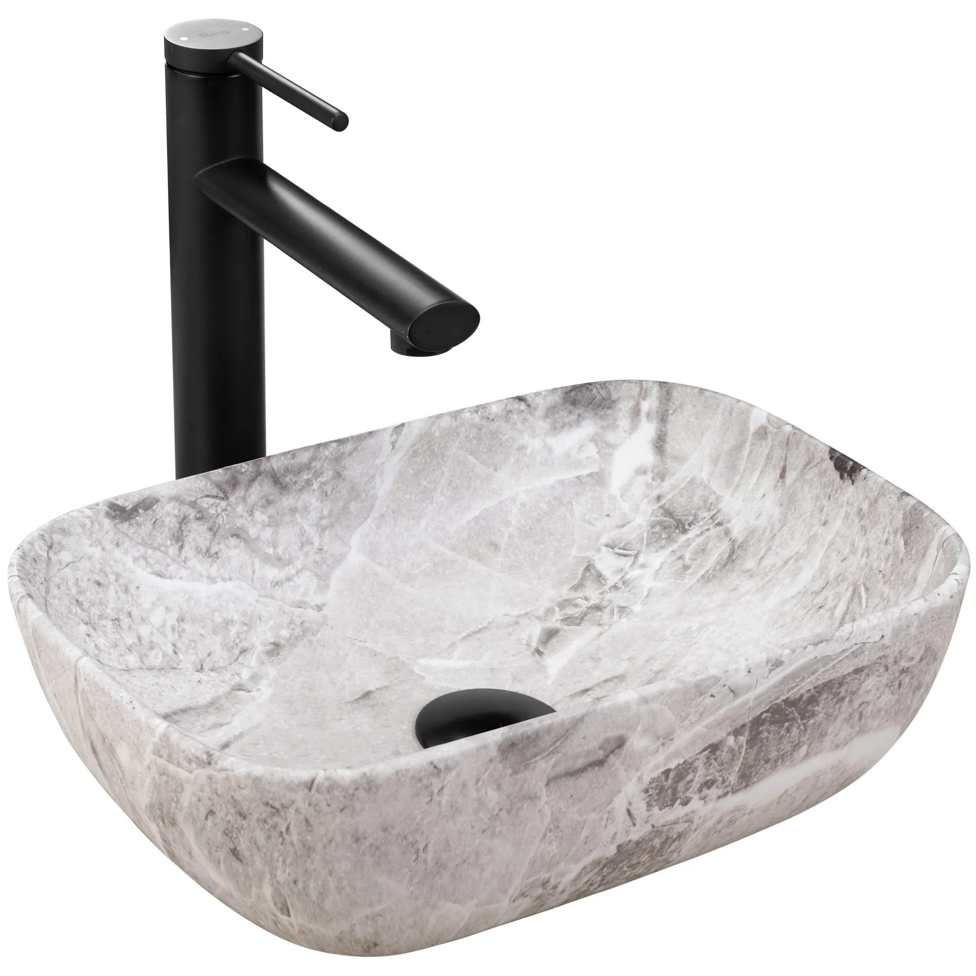 CHIUVETE / LAVOARE - Lavoar baie pe blat formă dreptunghiulară lungime 36 cm culoare gri model Belinda Mini Stone Mat
