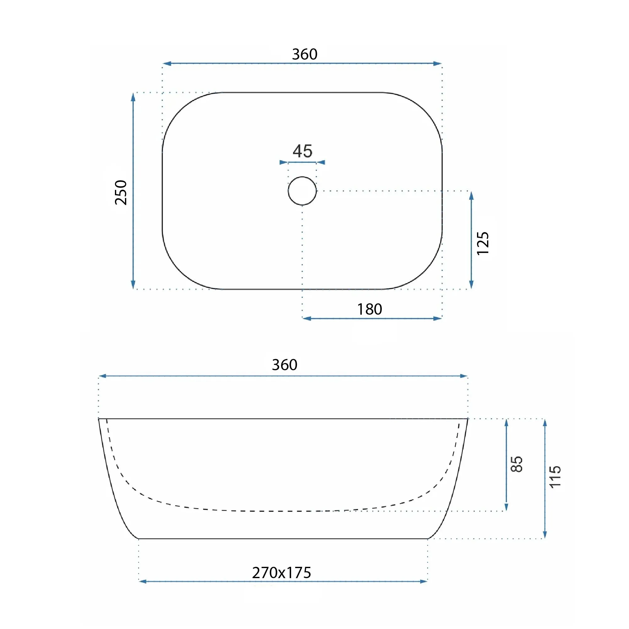 Lavoar baie pe blat lungime 36 cm finisaj imitație de piatră model Belinda Mini Travertine Matt [4]