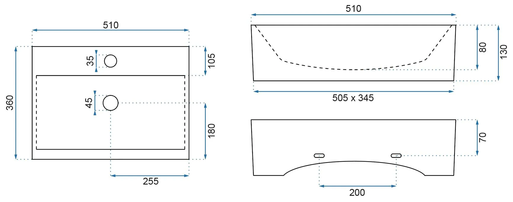 Lavoar baie pe blat formă dreptunghiulară lungime 51 cm culoare alb model Bonita [4]