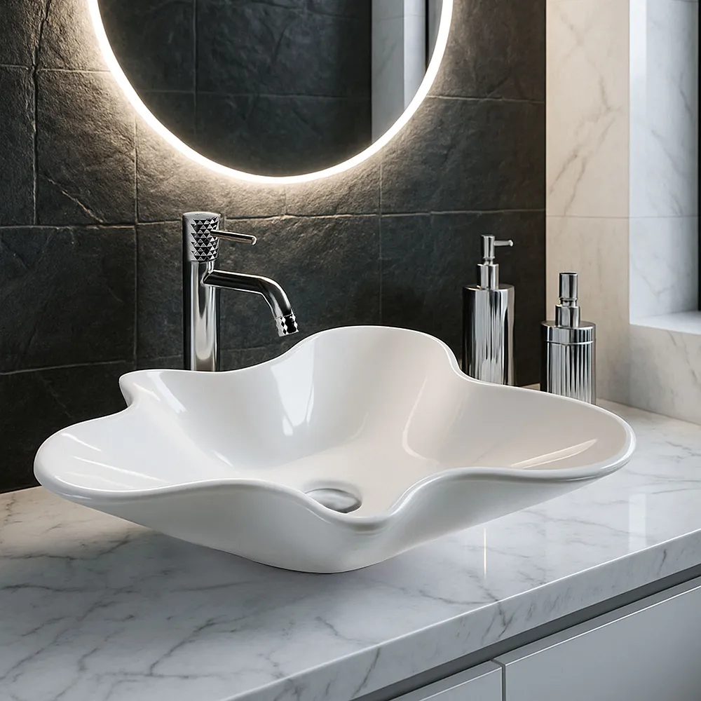 Lavoar baie pe blat formă neregulată lungime 53 cm culoare alb model Izolda [1]