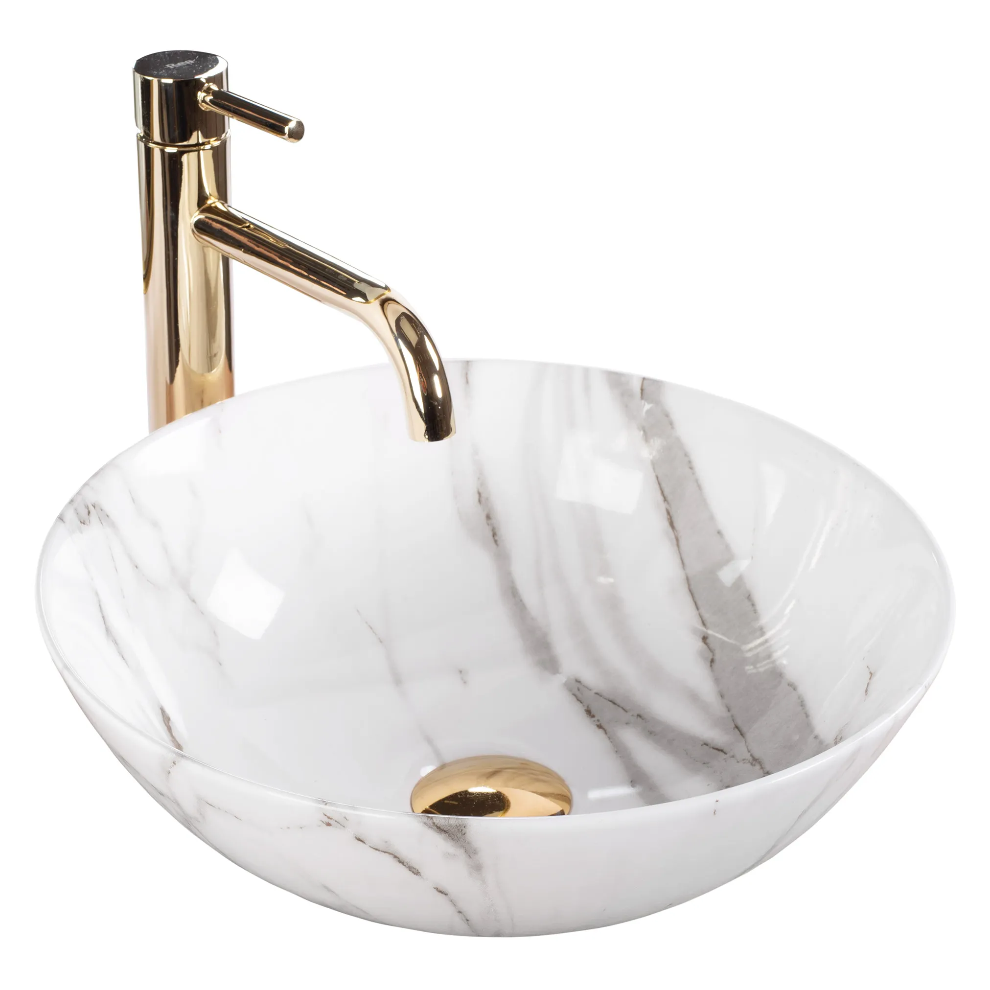 Lavoare pe blat - Chiuvetă pe blat formă rotundă lungime 35.5 cm finisaj imitație de piatră model Stella Aiax Shiny