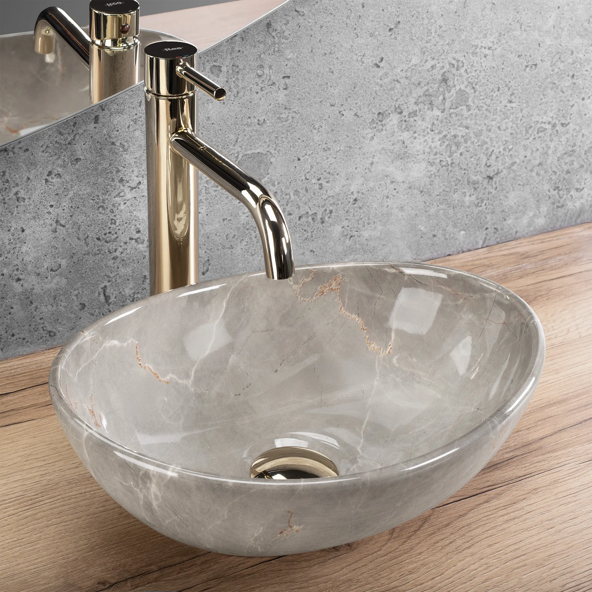 Lavoar baie pe blat formă ovală lungime 35 cm finisaj imitație de piatră model Sofia Mini Kashmir [1]