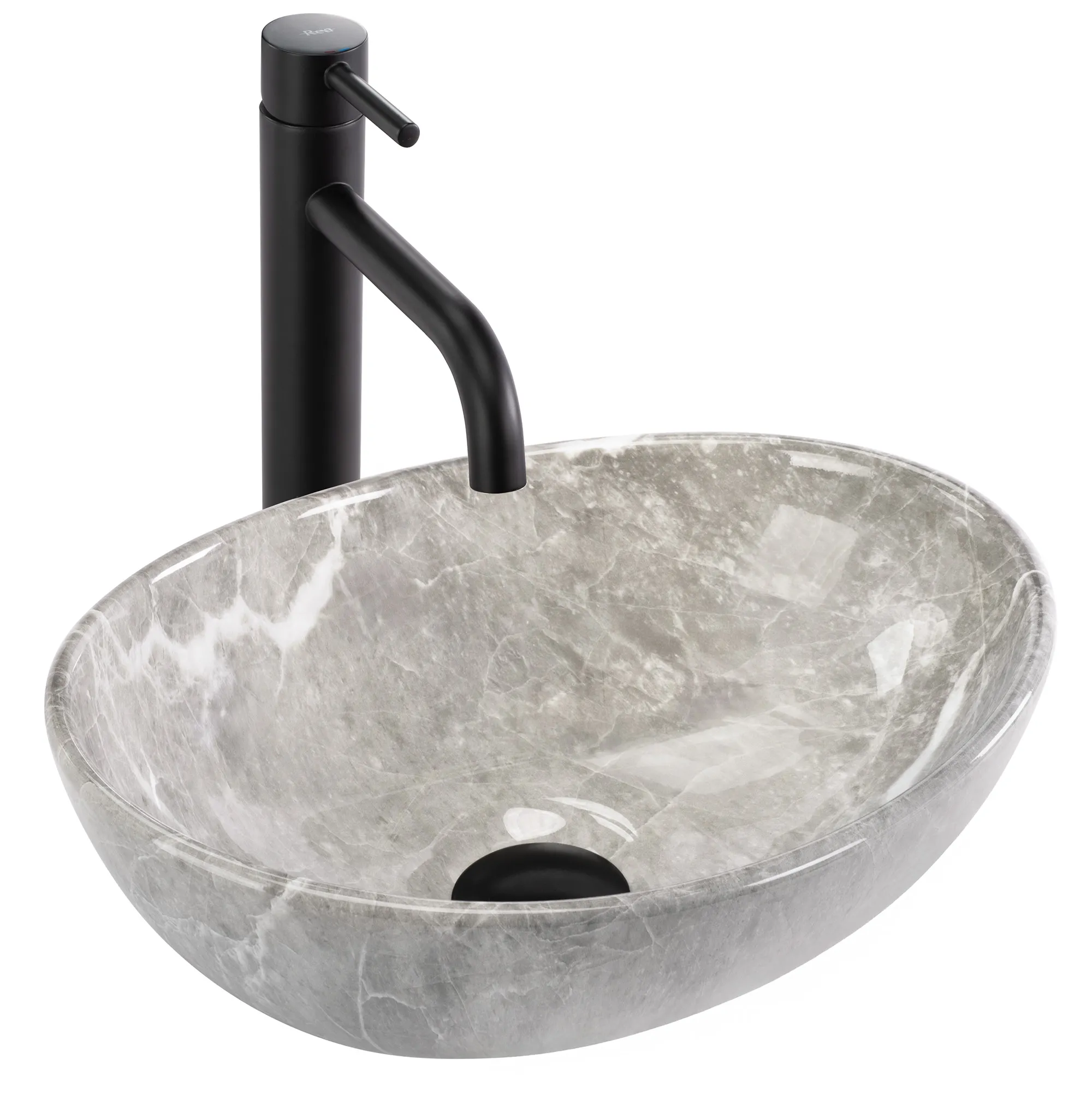 Lavoare pe blat - Lavoar baie pe blat formă ovală lungime 35 cm finisaj imitație de piatră model Sofia Mini Grigio