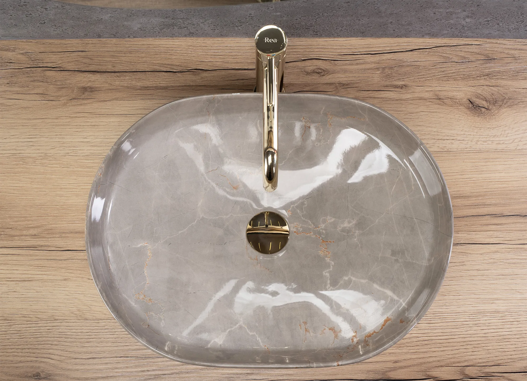 Lavoar baie pe blat formă semiovală lungime 50 cm finisaj imitație de piatră model Nadia Kashmir [2]