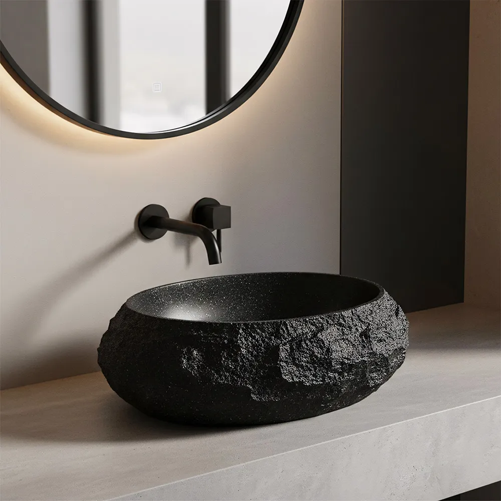 Lavoar baie pe blat formă ovală lungime 48 cm culoare negru model Mika Black [1]