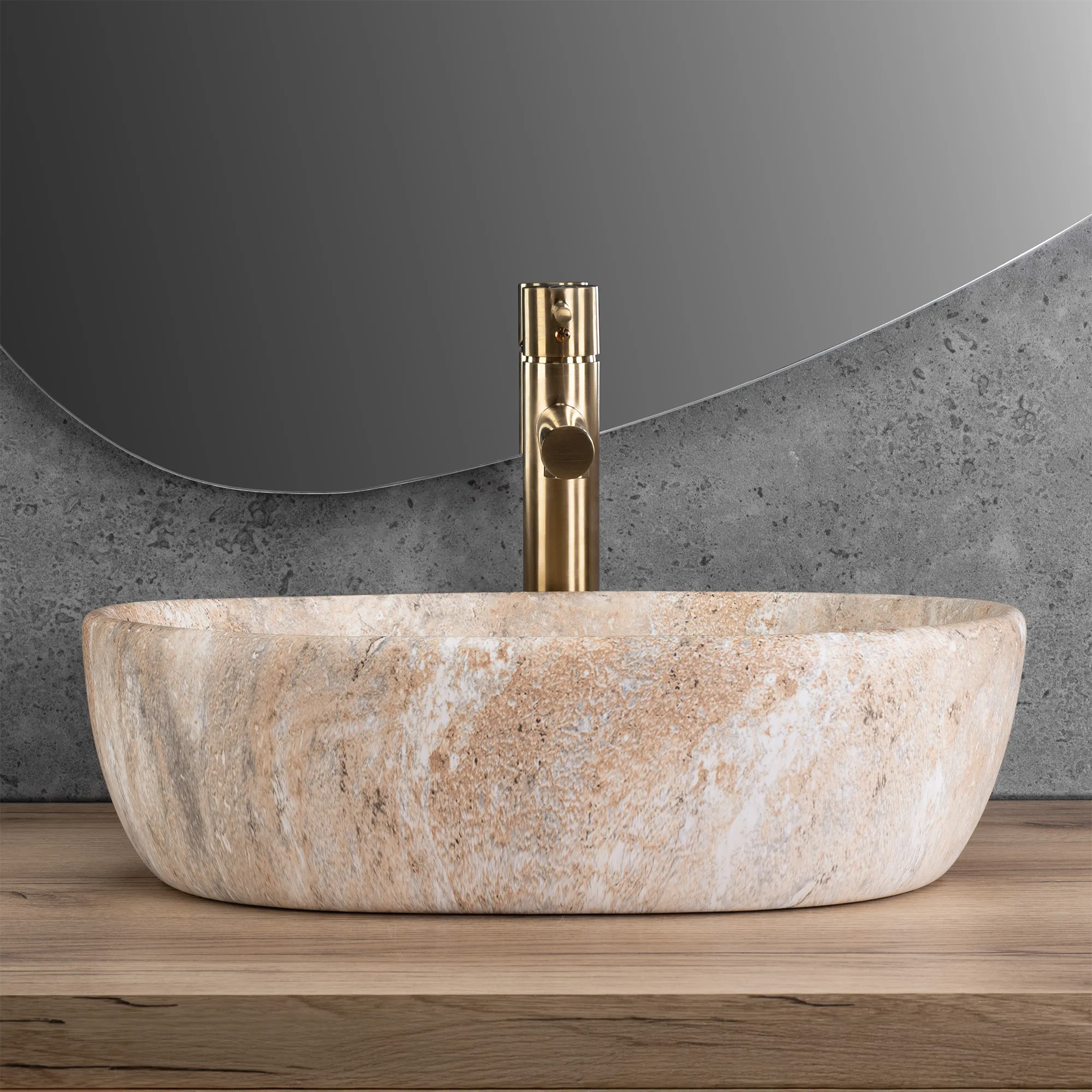 Lavoar baie pe blat formă ovală lungime 48 cm finisaj imitație de piatră model Amelia Savana Matt [2]