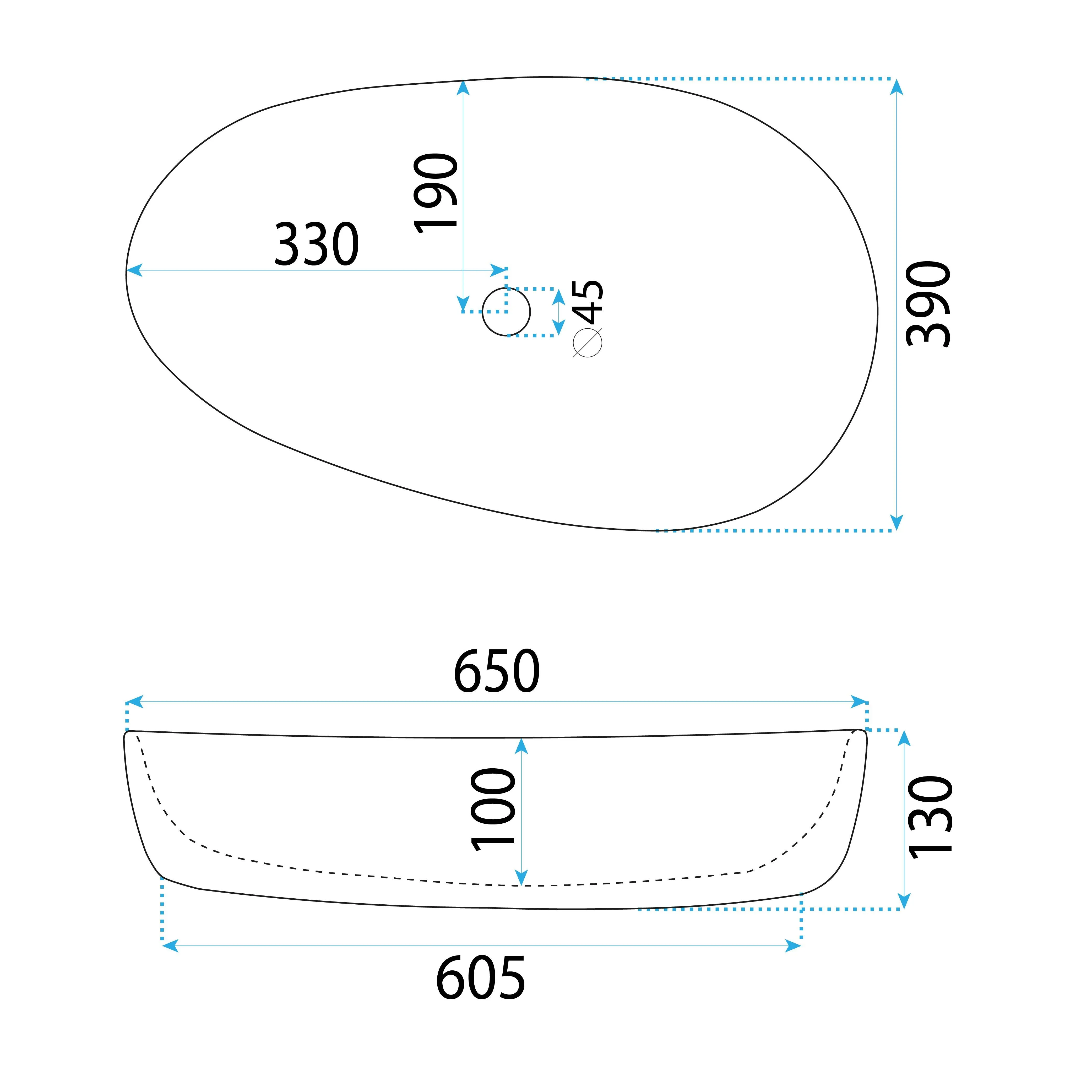 Lavoar baie pe blat formă ovală lungime 65 cm culoare alb model Sandra White [3]