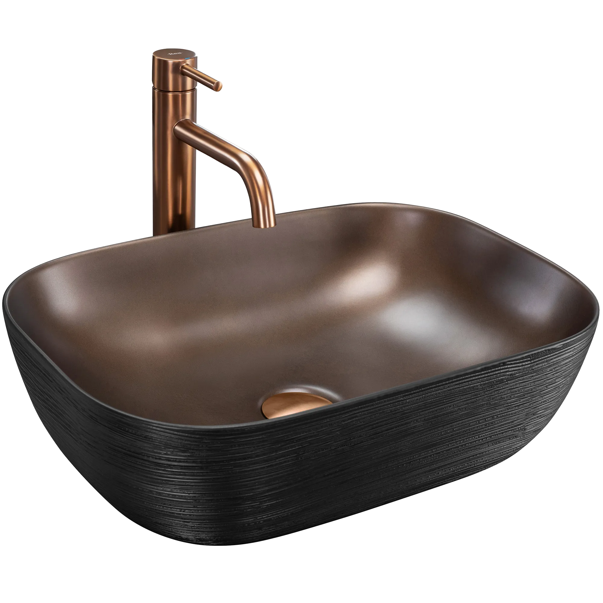 Lavoare pe blat - Lavoar baie pe blat formă dreptunghiulară lungime 46 cm finisaj cupru periat și negru model Belinda Copper Brush / Black