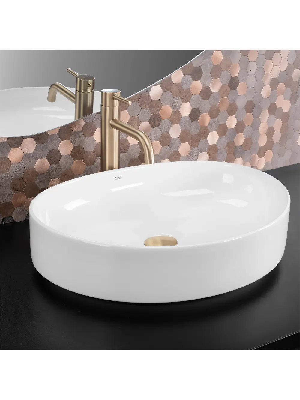 Lavoar baie pe blat formă ovală lungime 50 cm culoare alb model Sabina [2]