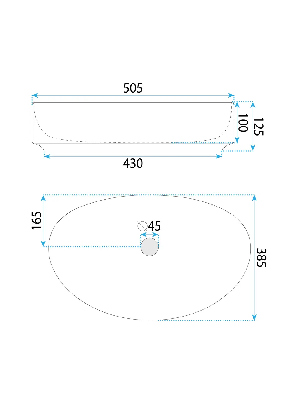 Lavoar baie pe blat formă ovală lungime 50 cm culoare alb model Sabina [4]