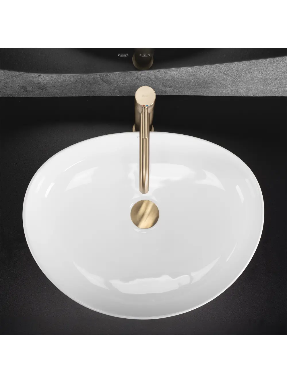 Lavoar baie pe blat formă ovală lungime 50 cm culoare alb model Sabina [3]