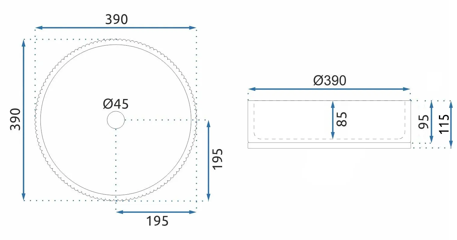 Lavoar baie pe blat formă rotundă lungime 39 cm finisaj transparent model Cristal Transparent [7]