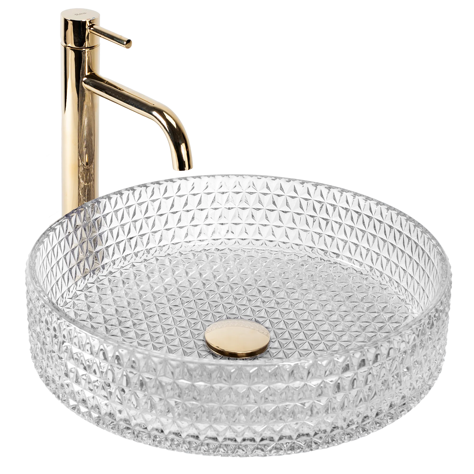 Lavoar baie pe blat formă rotundă lungime 39 cm finisaj transparent model Cristal Transparent