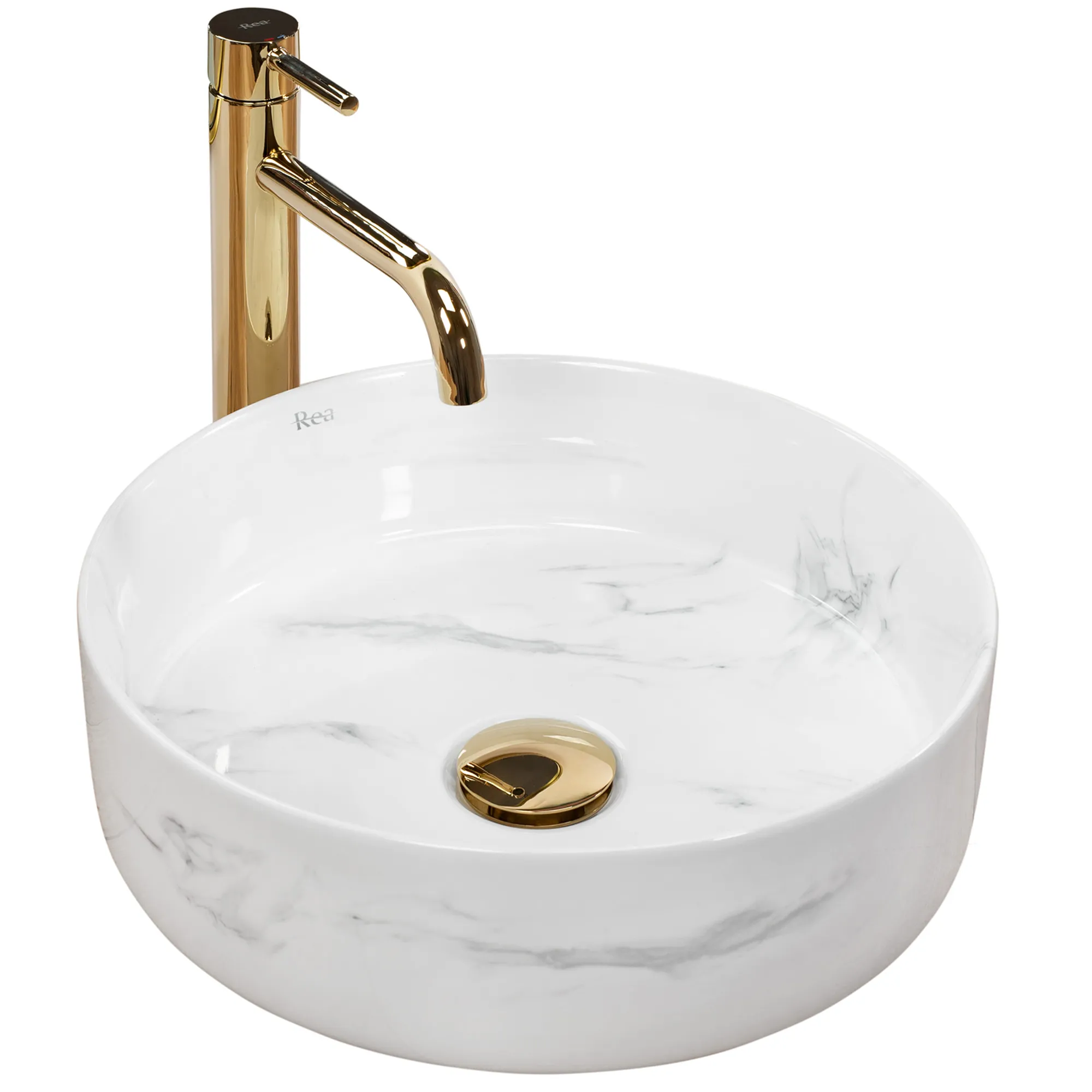 Lavoare pe blat - Lavoar baie pe blat formă rotundă lungime 35.5 cm culoare alb model Sami Nature Marble
