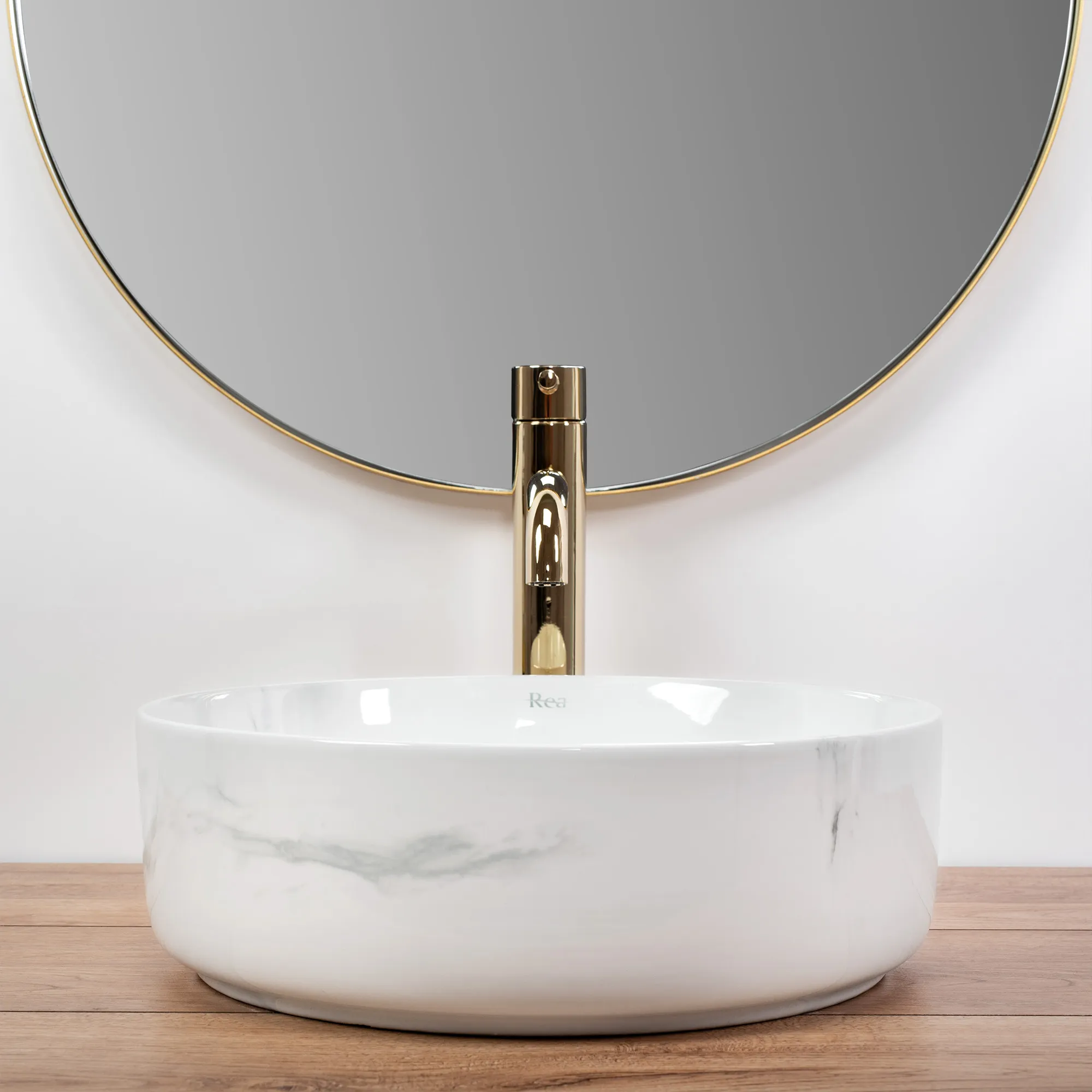 Lavoar baie pe blat formă rotundă lungime 35.5 cm culoare alb model Sami Nature Marble [4]