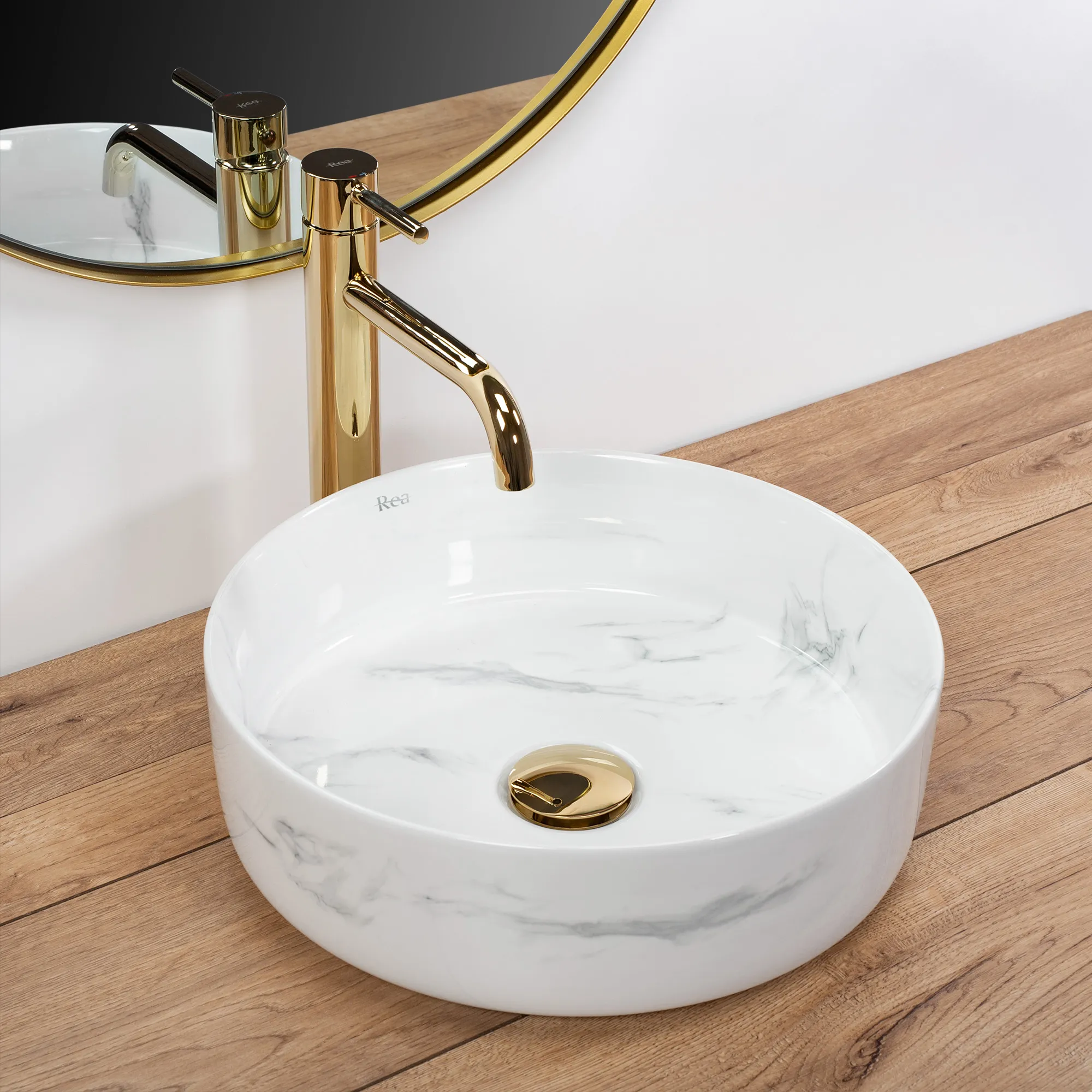 Lavoar baie pe blat formă rotundă lungime 35.5 cm culoare alb model Sami Nature Marble [1]