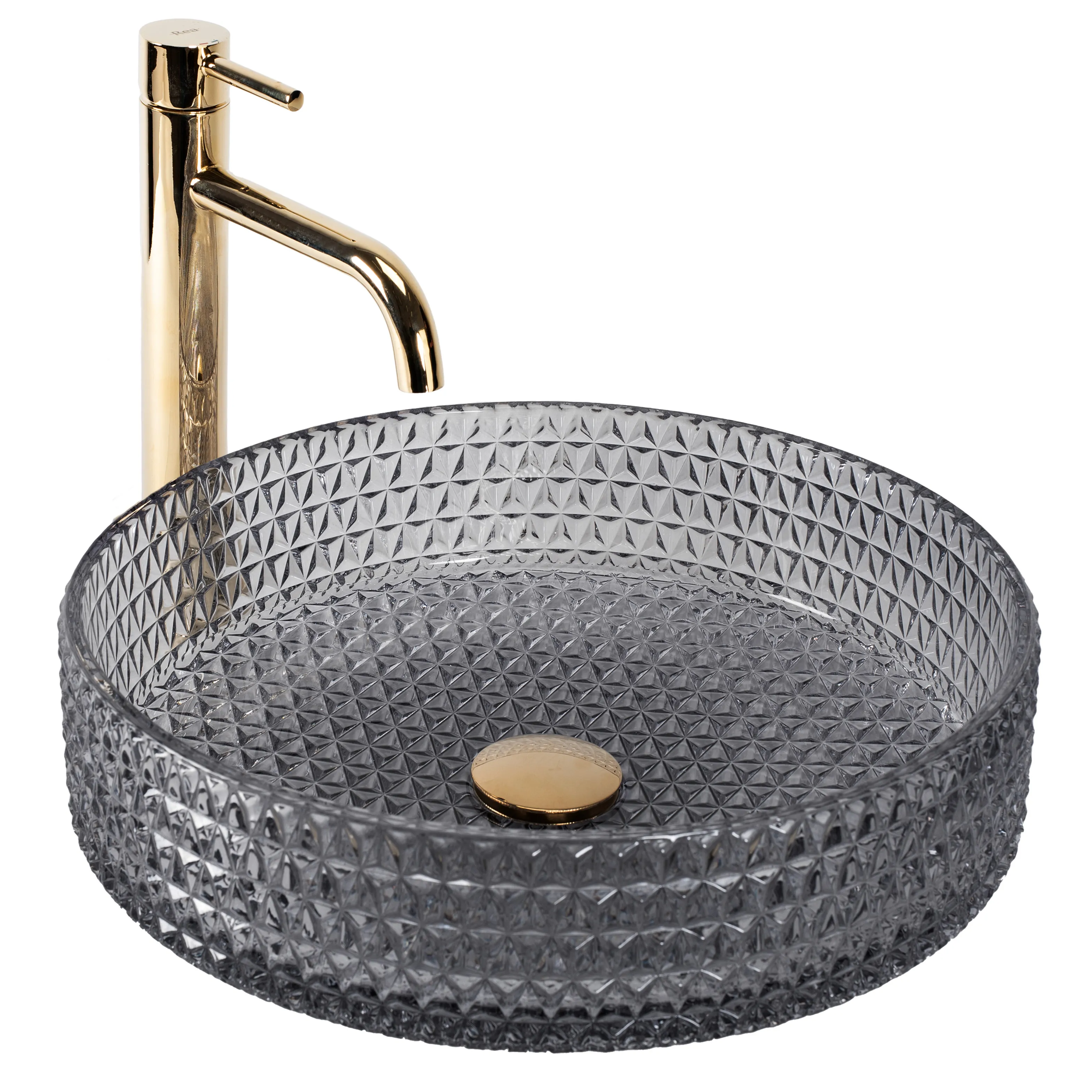 Lavoar baie pe blat formă rotundă lungime 39 cm finisaj fumuriu model Cristal Grey [0]