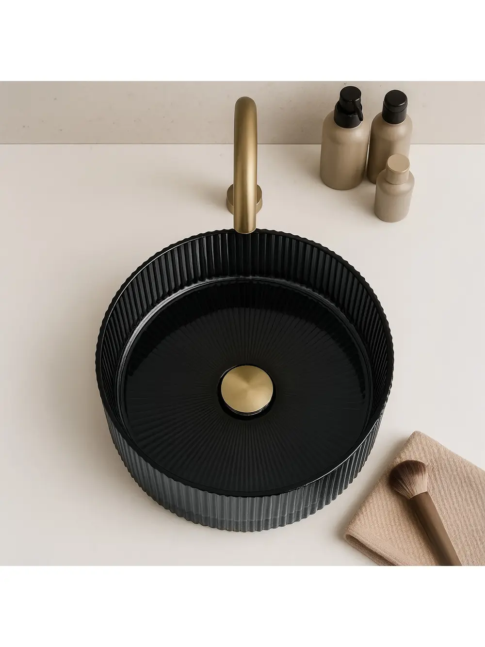 Lavoar baie pe blat formă rotundă lungime 36 cm culoare neagră model Ingrid Black [2]