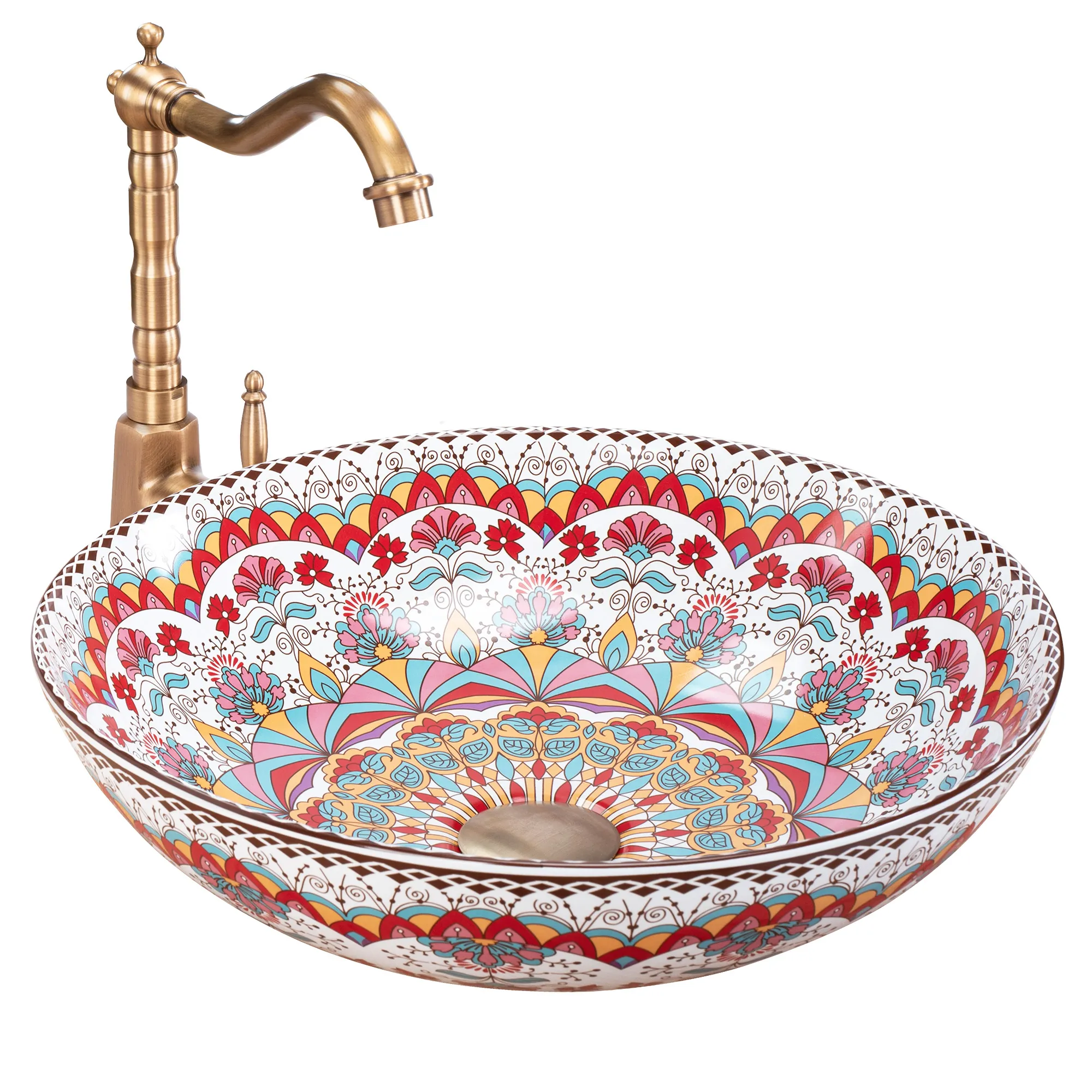 Lavoare pe blat - Lavoar baie pe blat formă rotundă lungime 40 cm finisaj multicolor model Peru
