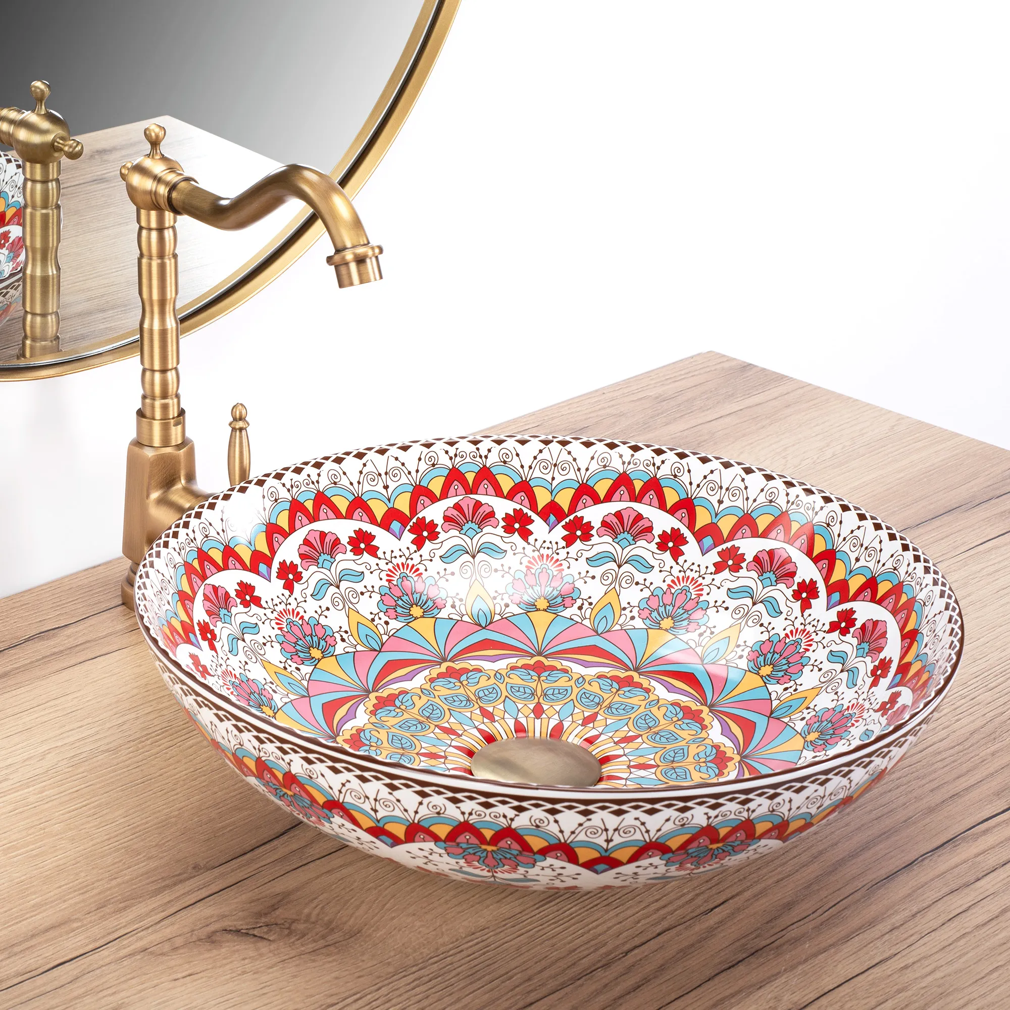 Lavoar baie pe blat formă rotundă lungime 40 cm finisaj multicolor model Peru [1]