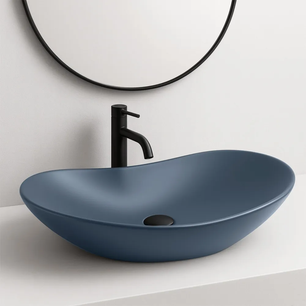 Lavoar baie pe blat formă semiovală lungime 61,5 cm culoare albastru mat model Royal  Blueberry Matt [1]