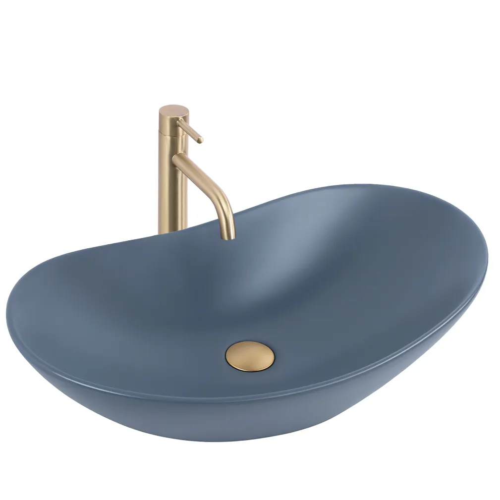 Lavoare pe blat - Lavoar baie pe blat formă semiovală lungime 61,5 cm culoare albastru mat model Royal  Blueberry Matt