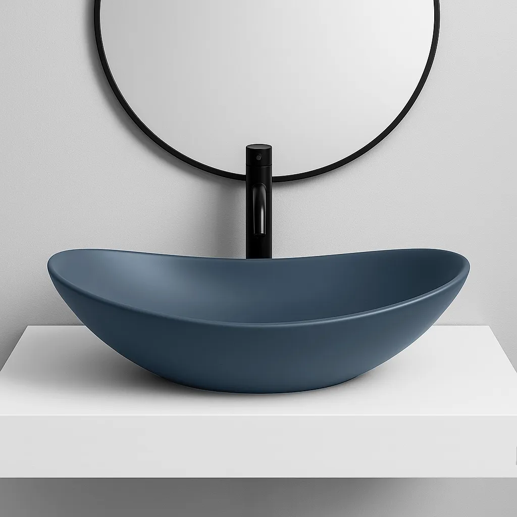 Lavoar baie pe blat formă semiovală lungime 61,5 cm culoare albastru mat model Royal  Blueberry Matt [2]