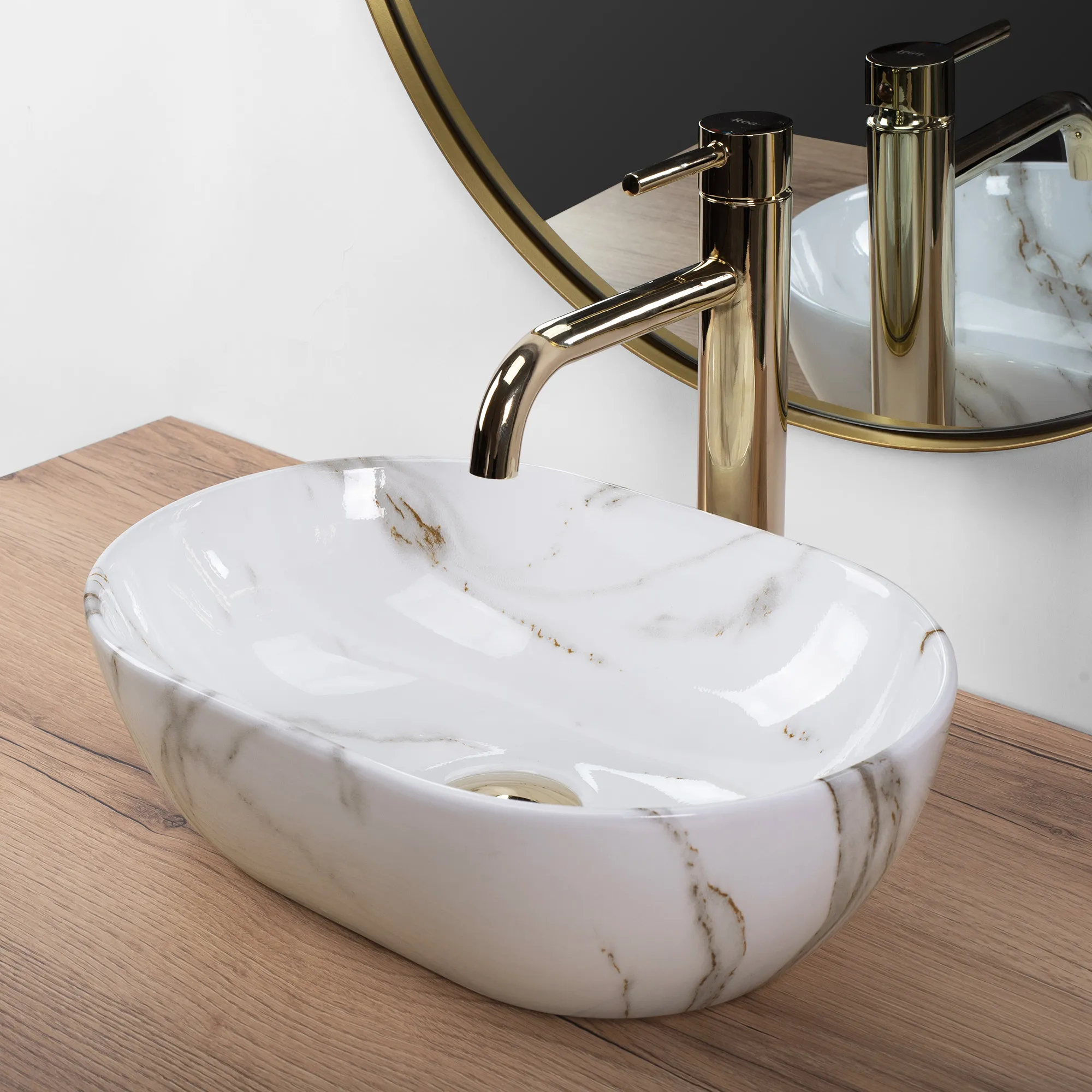 Lavoar baie pe blat formă semiovală lungime 38 cm culoare alb și gri model Amelia Mini Aiax Shiny [4]