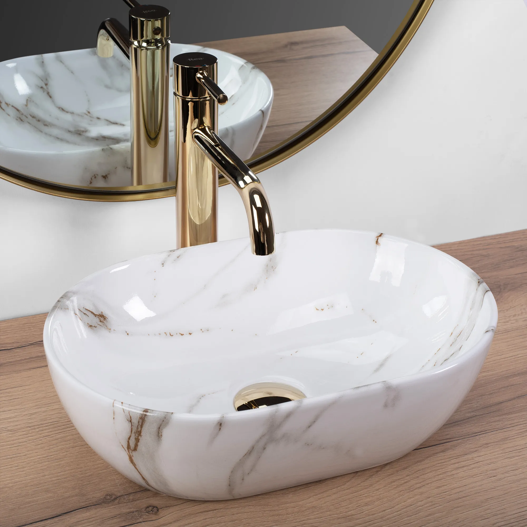 Lavoar baie pe blat formă semiovală lungime 38 cm culoare alb și gri model Amelia Mini Aiax Shiny [1]