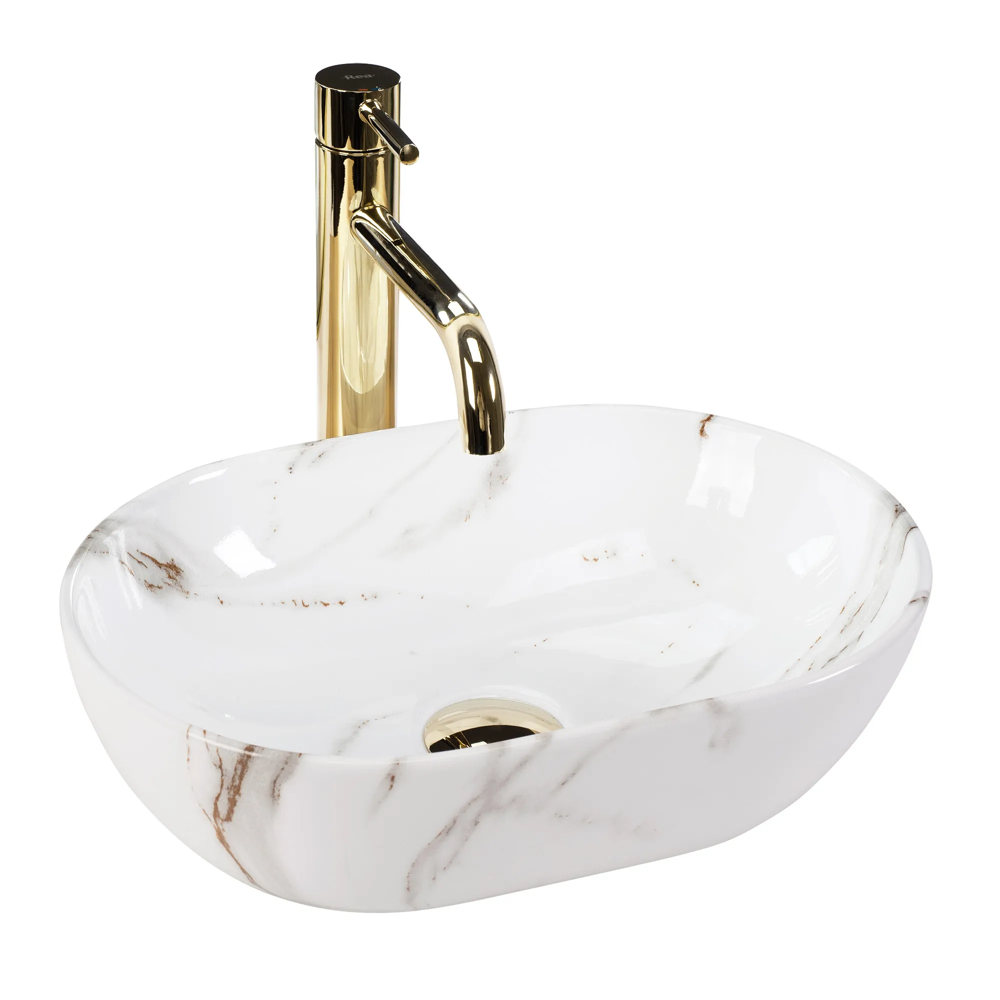 Lavoare pe blat - Lavoar baie pe blat formă semiovală lungime 38 cm culoare alb și gri model Amelia Mini Aiax Shiny