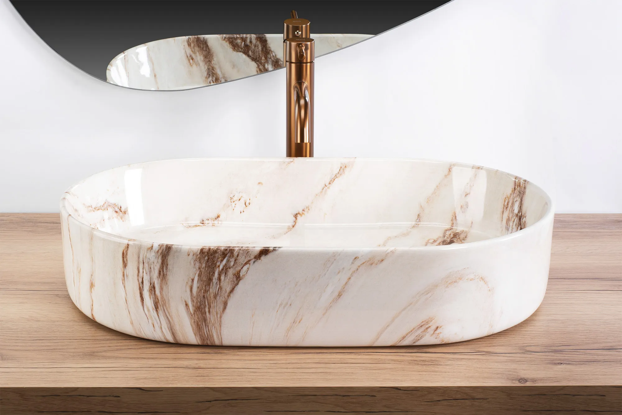 Lavoar baie pe blat formă semiovală lungime 60 cm culoare maro model Nadia Marrone [2]