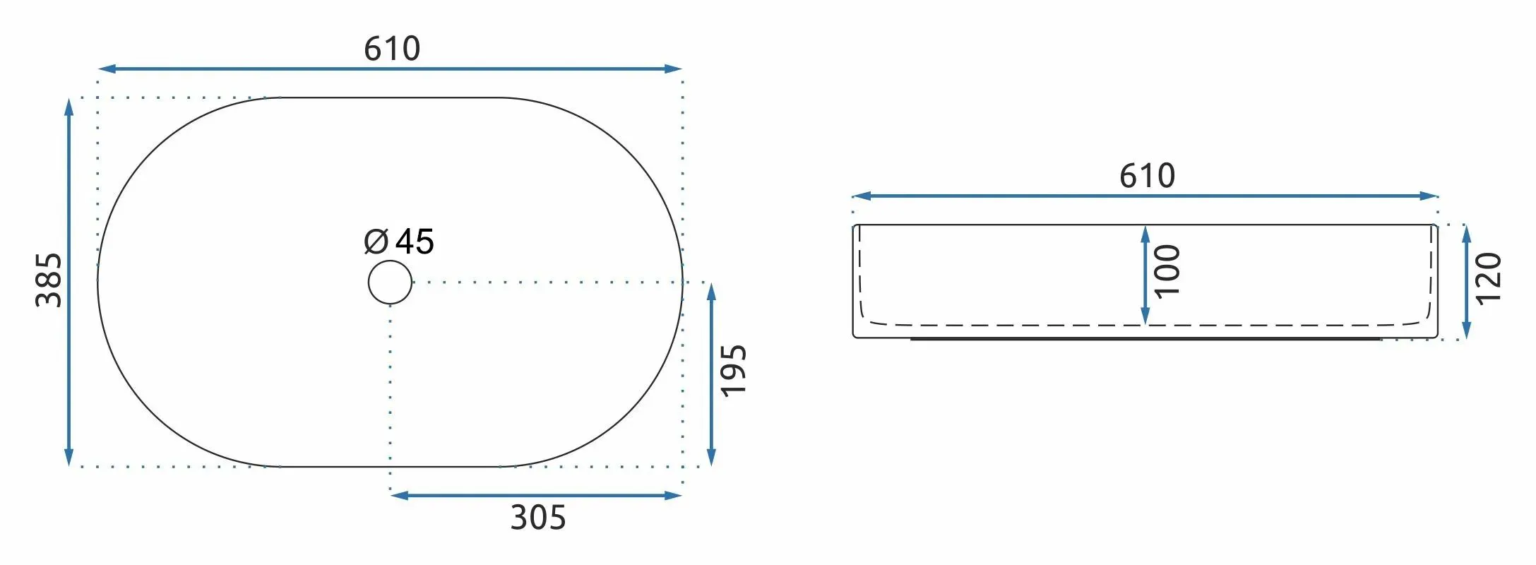 Lavoar baie pe blat formă semiovală lungime 60 cm culoare maro model Nadia Marrone [4]