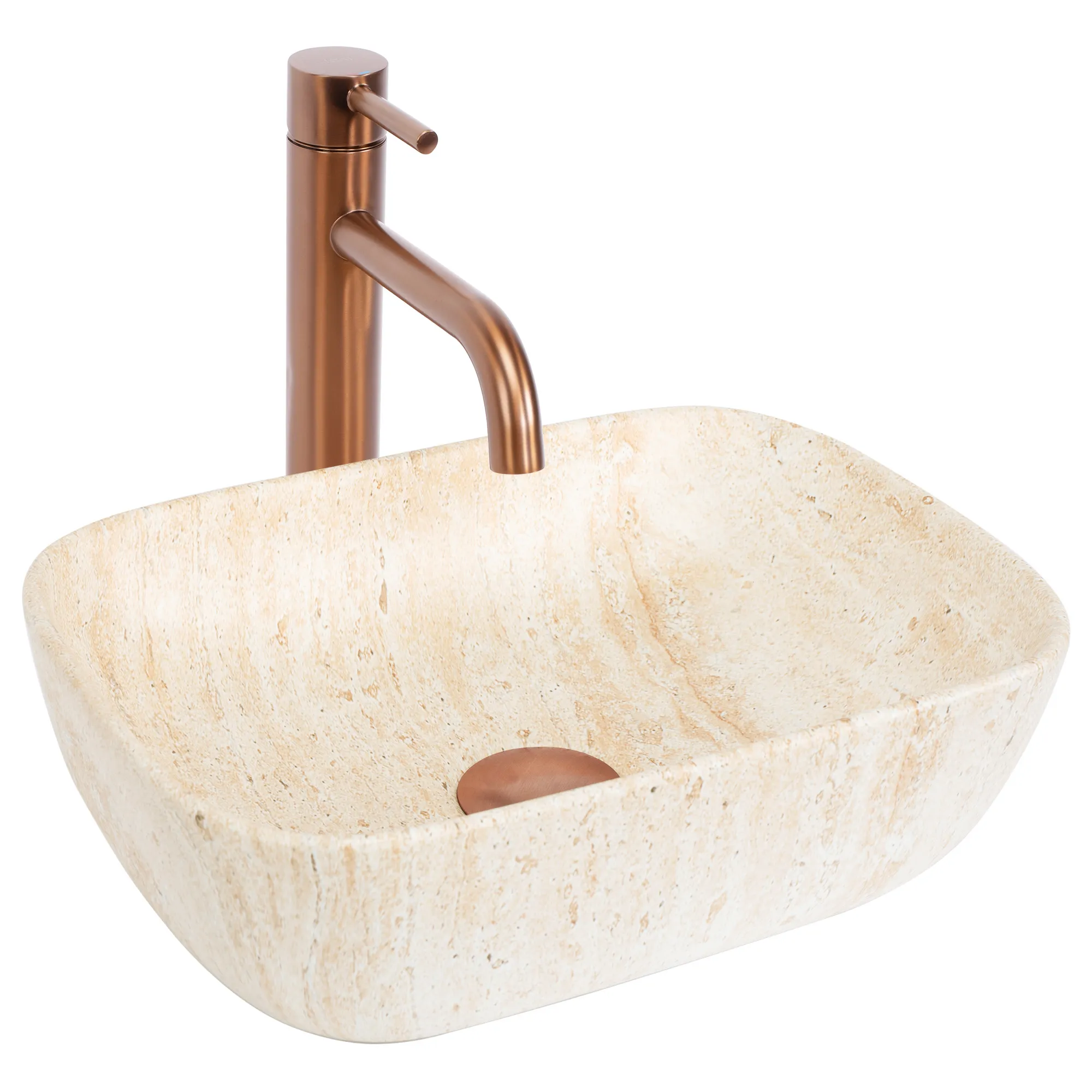 Lavoare pe blat - Lavoar baie pe blat lungime 36 cm finisaj imitație de piatră model Belinda Mini Travertine Matt