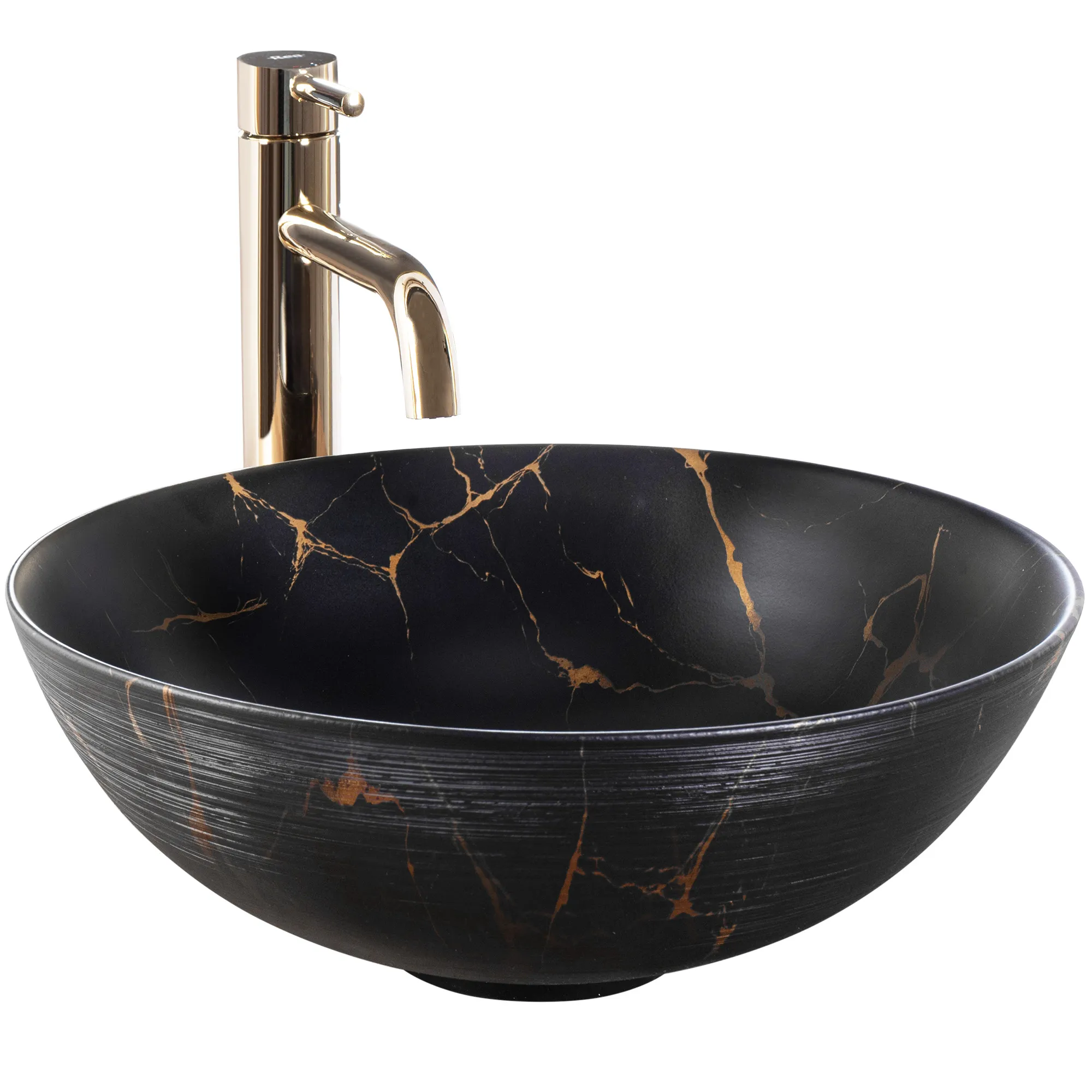 CHIUVETE / LAVOARE - Lavoar baie pe blat rotund 35.5 negru/auriu Stella Black Marble Brushed