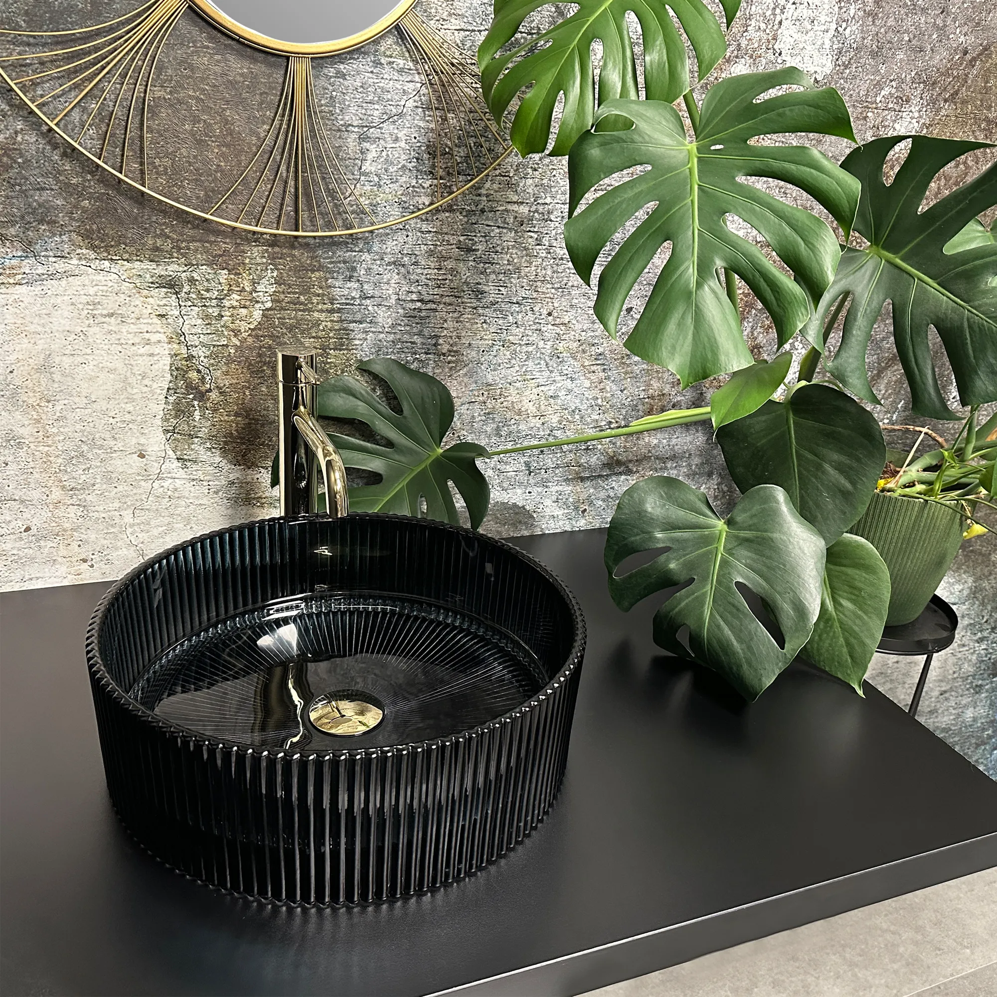 Lavoar baie pe blat formă rotundă lungime 40 cm culoare neagră model Ingrid Black [1]